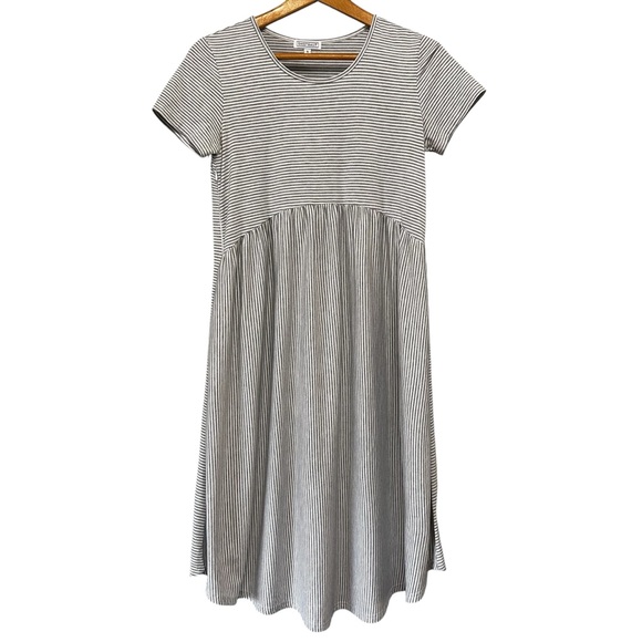 Sweet Salt Gray White Stripe Nursing Dress Midi Length Short Sleeve Size Small - Picture 1 of 9